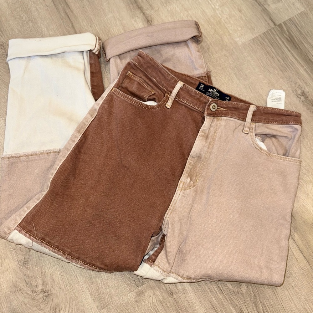 Hollister Patchwork Dad Jeans Brown Neutral High Rise W30 L31 NWOT - Picture 7 of 9